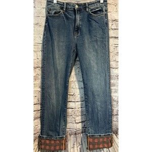 Judy Blue Straight Fit Jeans Red Plaid Cuff Size 11/30